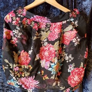 F21 black & multicolored floral mini skirt with pockets